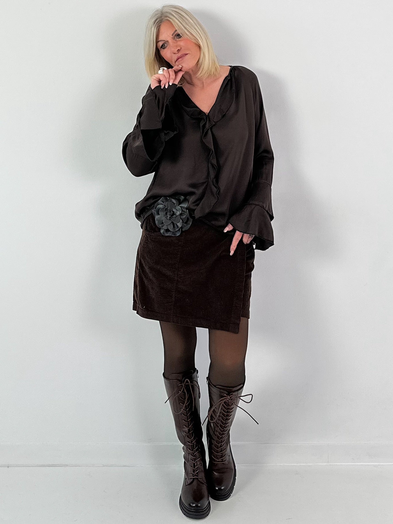 Blouse met volants model "Lush Light" - koffie