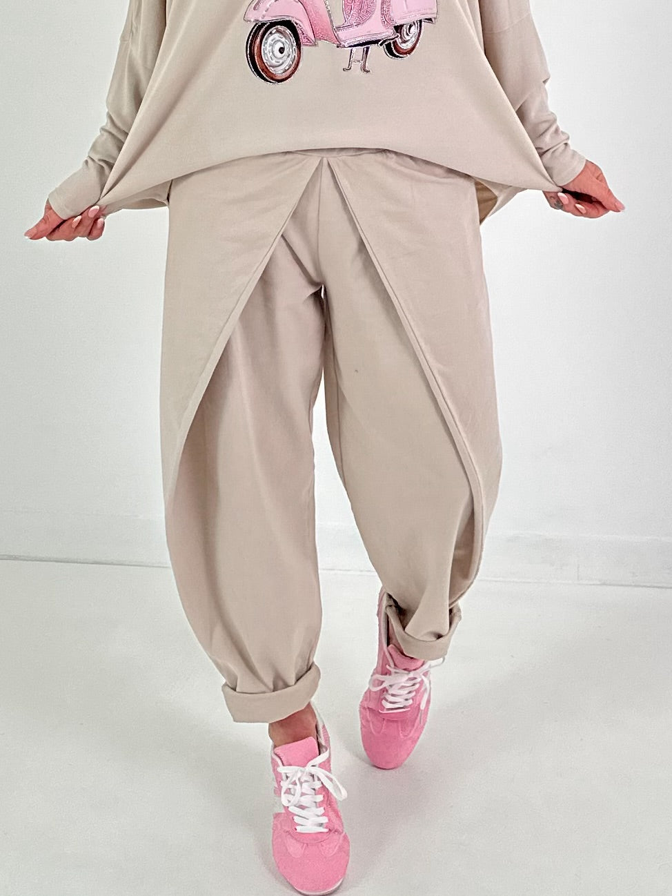 Casual trousers with a wrap-around design - beige