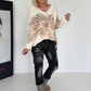 Pullover mit V-Ausschnitt und Botanical-Print - creme-taupe