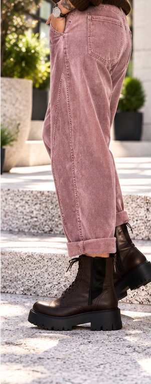 Weiche Ballon-Cordhose mit Gürtel - stone-washed-altrosa