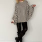 Pullover in Streifen-Look mit Fledermausärmeln   - ecru-chocolate