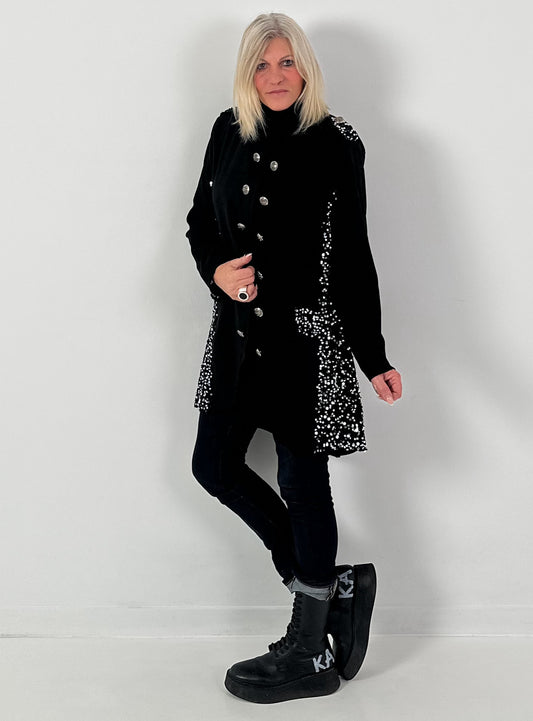 Militair jasje in suèdelook, model "Shine Commander" - zwart