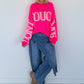 Oversized Strickpullover Dont Touch Me - neonpink-weiss