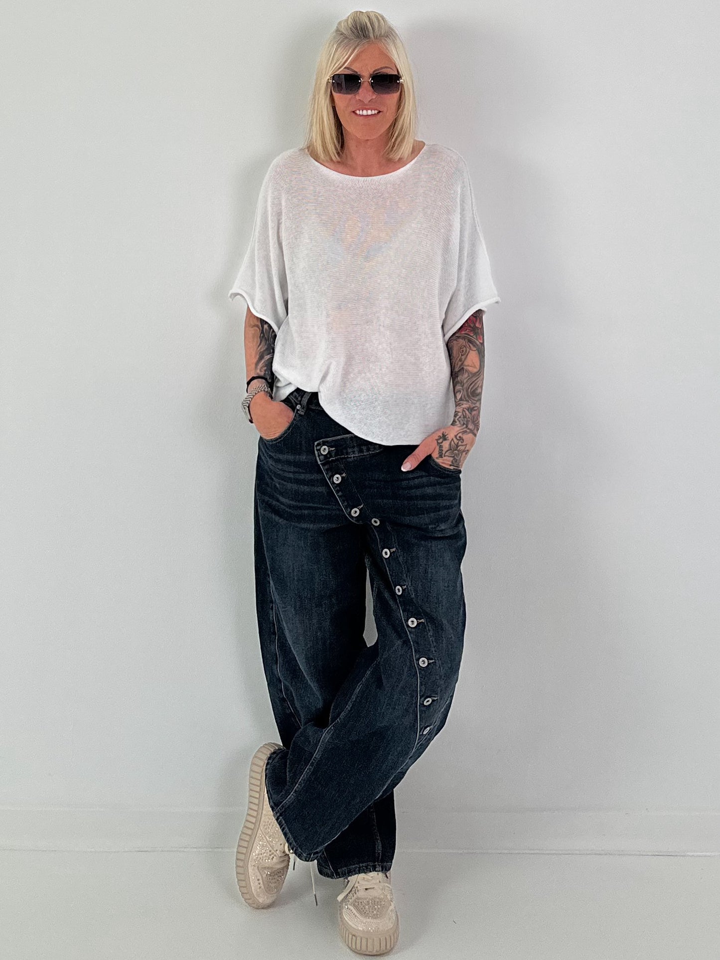 Leichter Pullover mit halben Arm - weiss