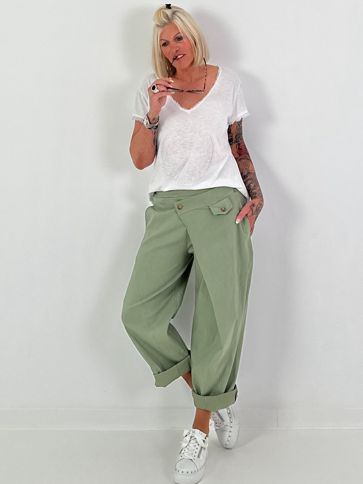Balloon trousers with overlay - khaki