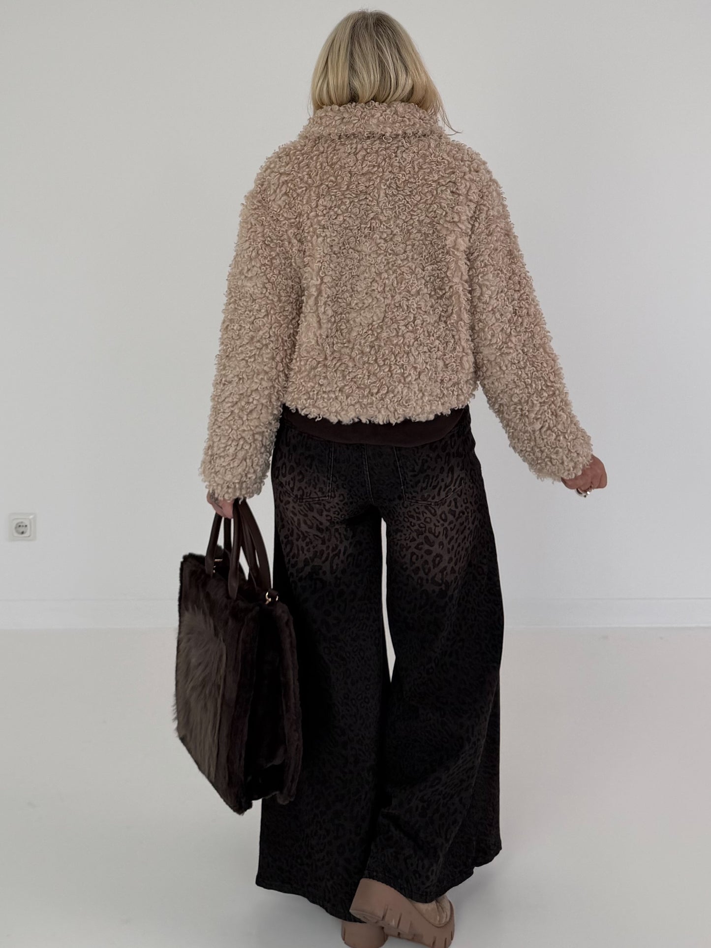 Jacke in kuscheliger Teddy-Curly-Optik - beige