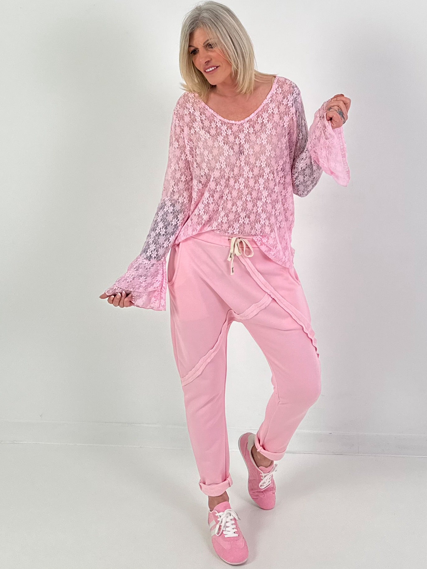 Bloemenkanten shirt - roze