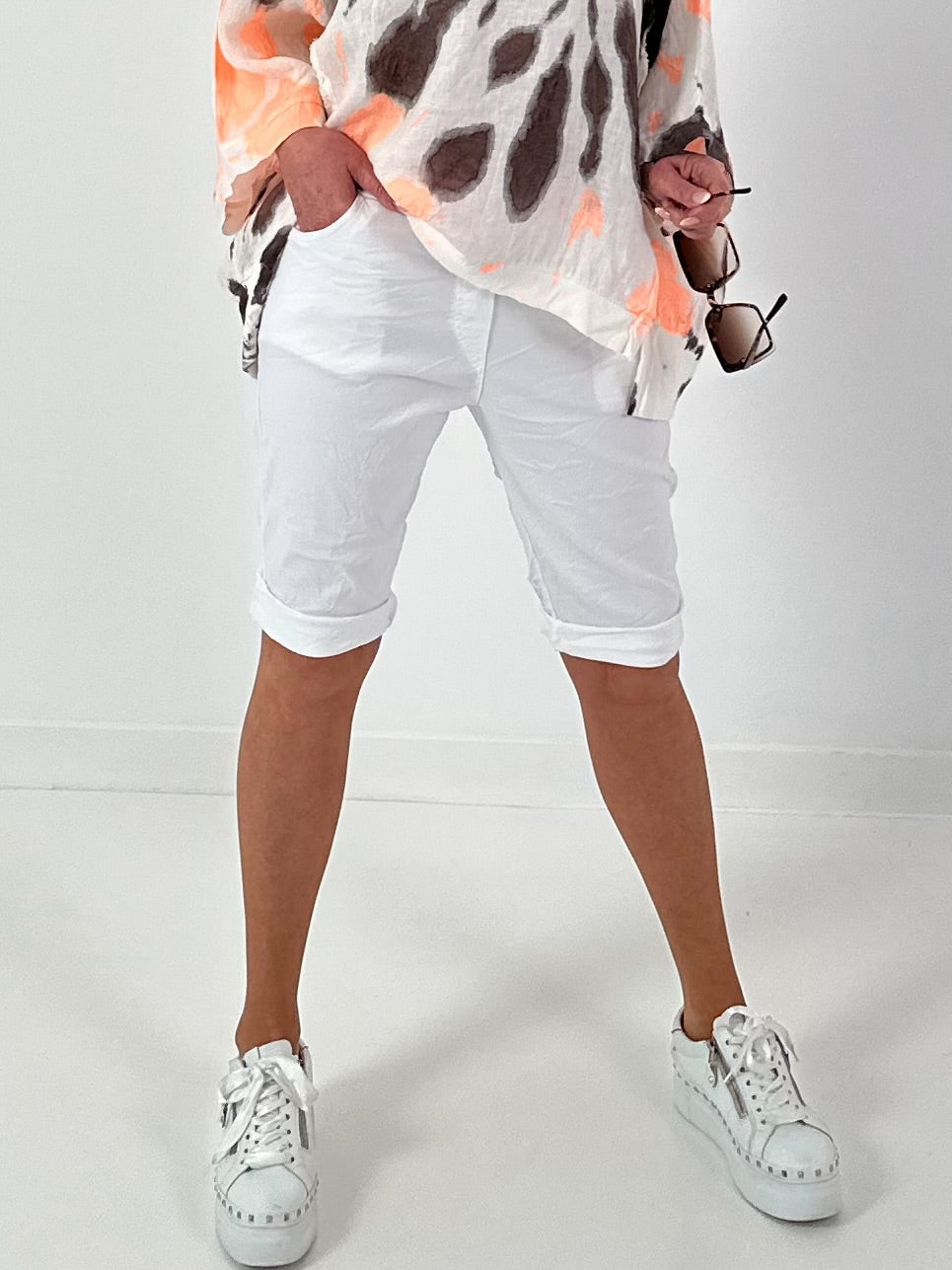 Korte broek met elastische tailleband - wit