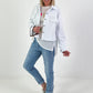Denim jacket with crochet pockets - white