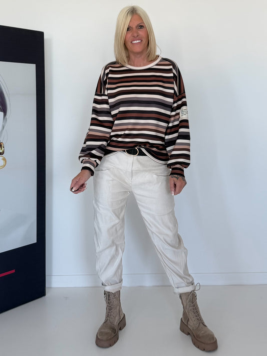 Sweater mit Allover-Streifen-Print - grau-mehrfarbig