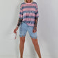 Pailletten Shirt mit Streifen - hellblau-rosa