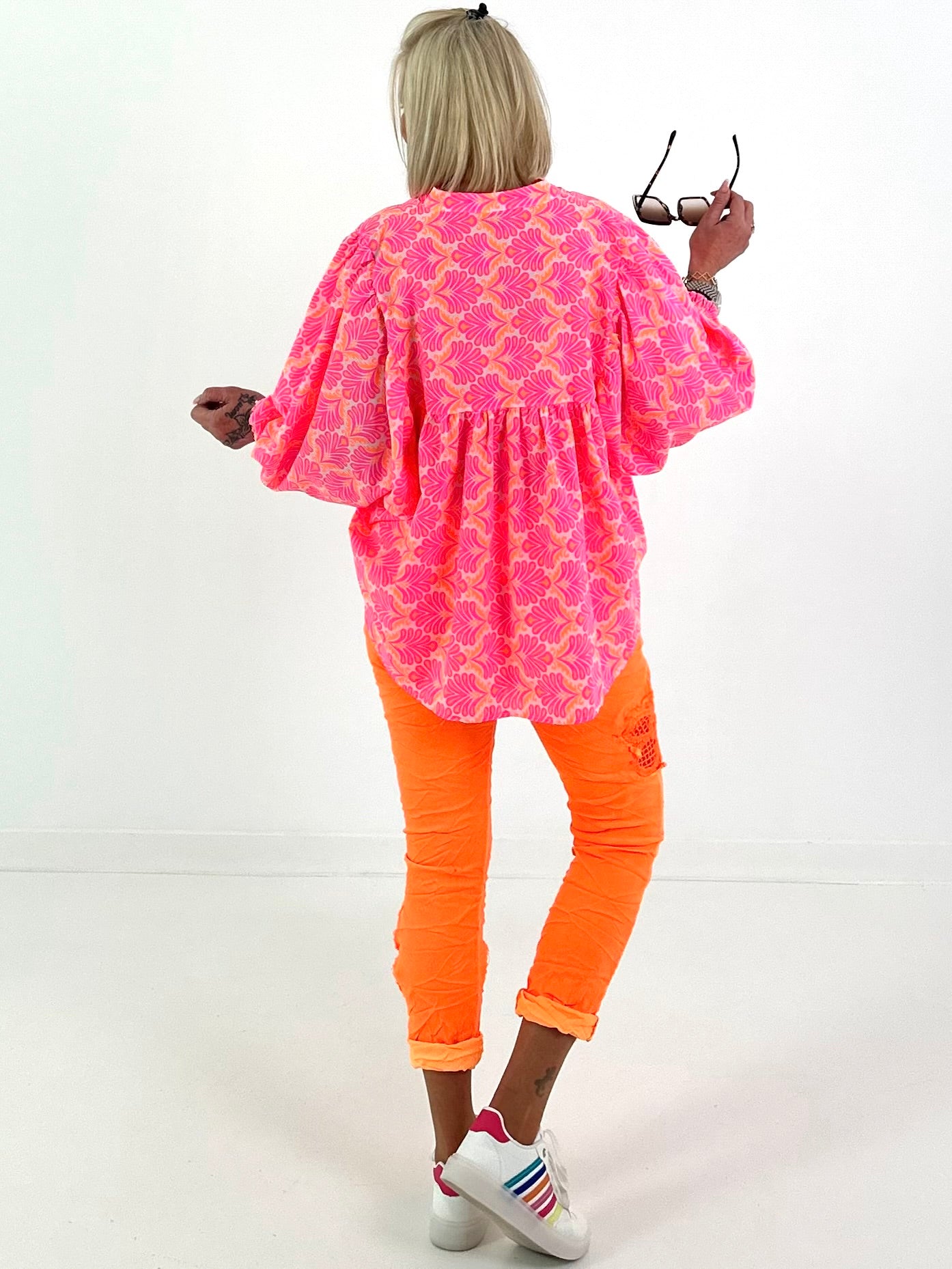 Patterned blouse - neon pink-neon orange-white