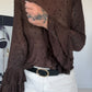 Mesh Shirt mit Punkten und Volantärmeln - schoko