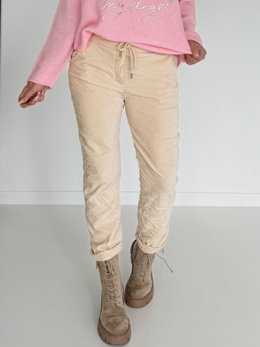 Hose in Knit-Look mit elastischem Bund - vanille