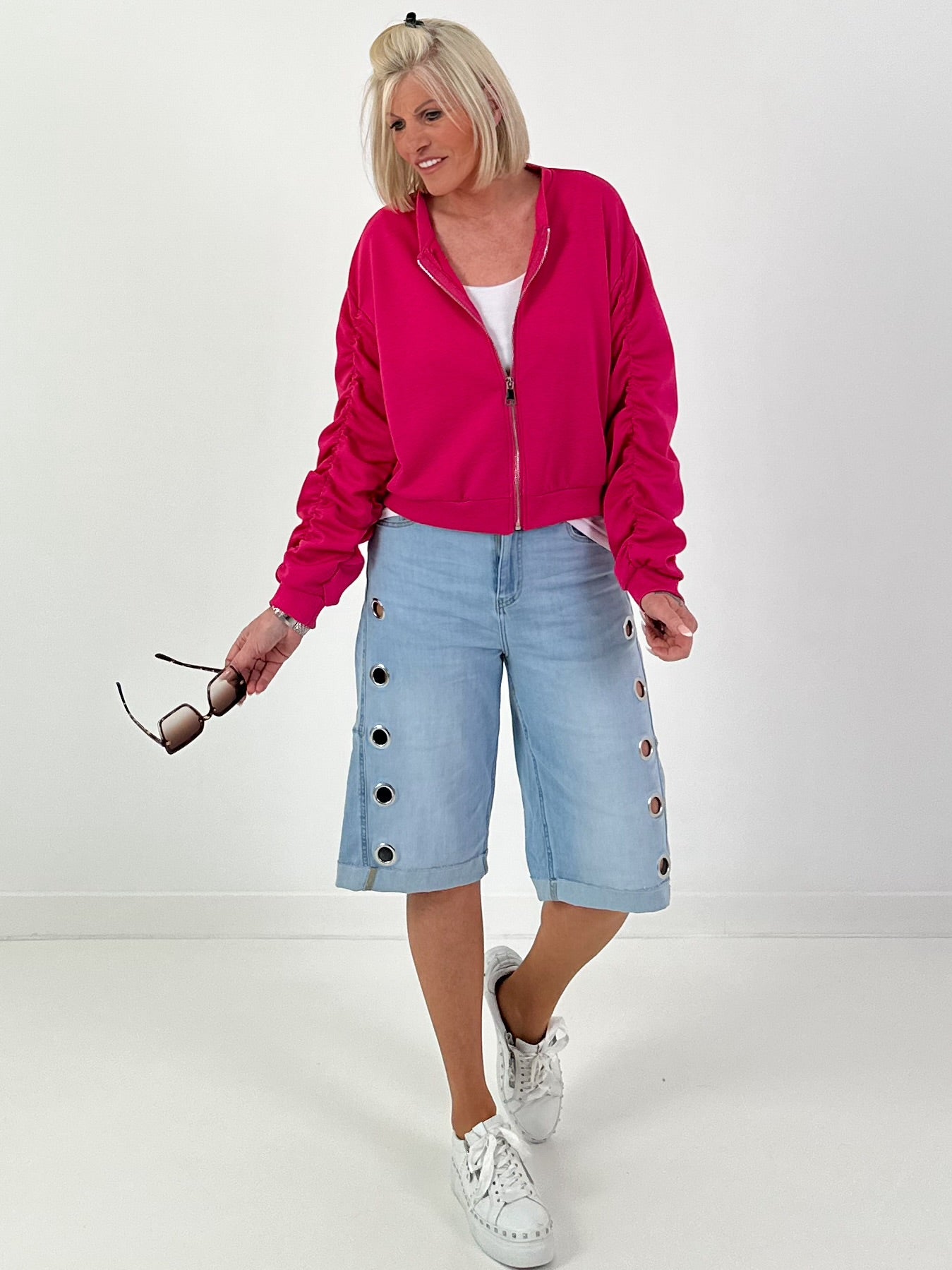 Bomberjacke mit gerafftem Arm - pink