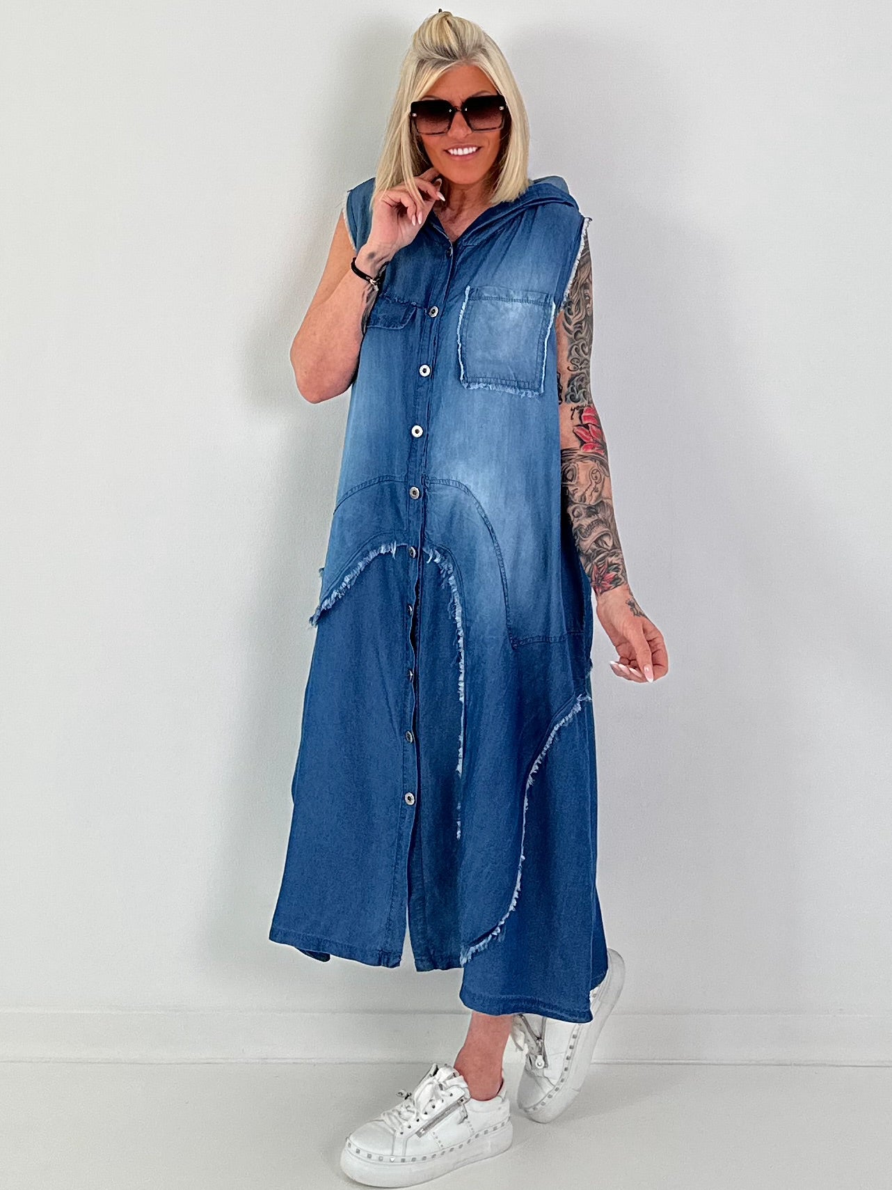 Hooded denim dress - dark blue