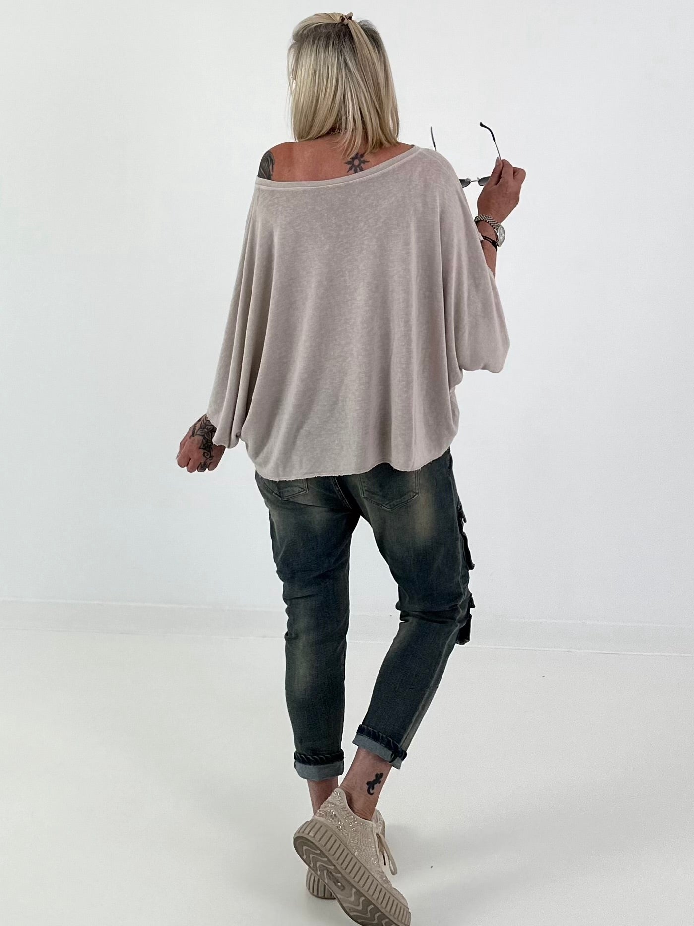 Strick Shirt mit Leo-Print - beige