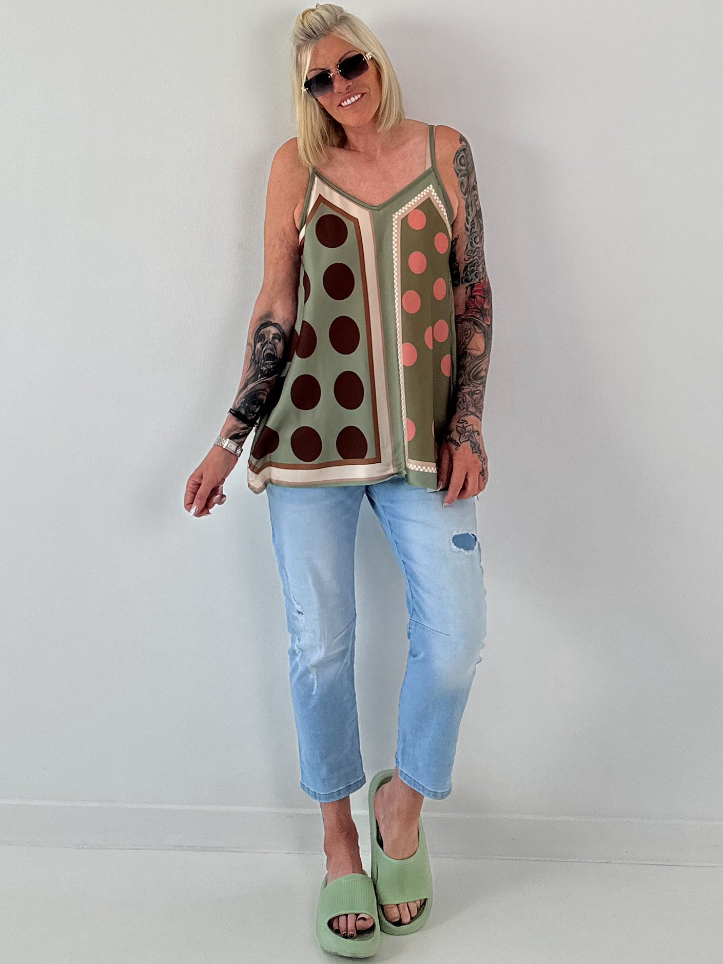Luftiges Top mit Muster -  oliv - mehrfarbig