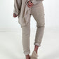 Trousers with denim and sequin details - beige