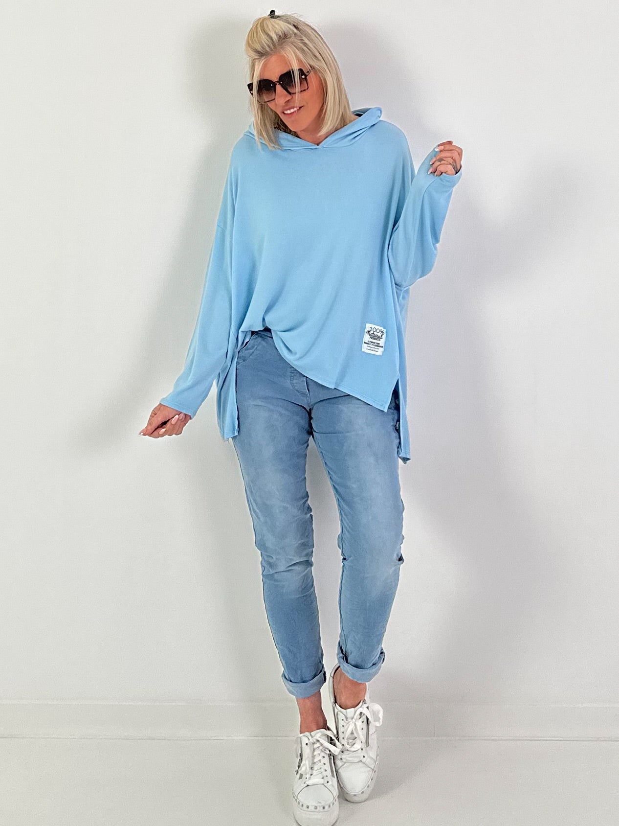 Feinstrick Hoodie - hellblau