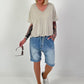 T-Shirt mit gerafftem Saum - beige