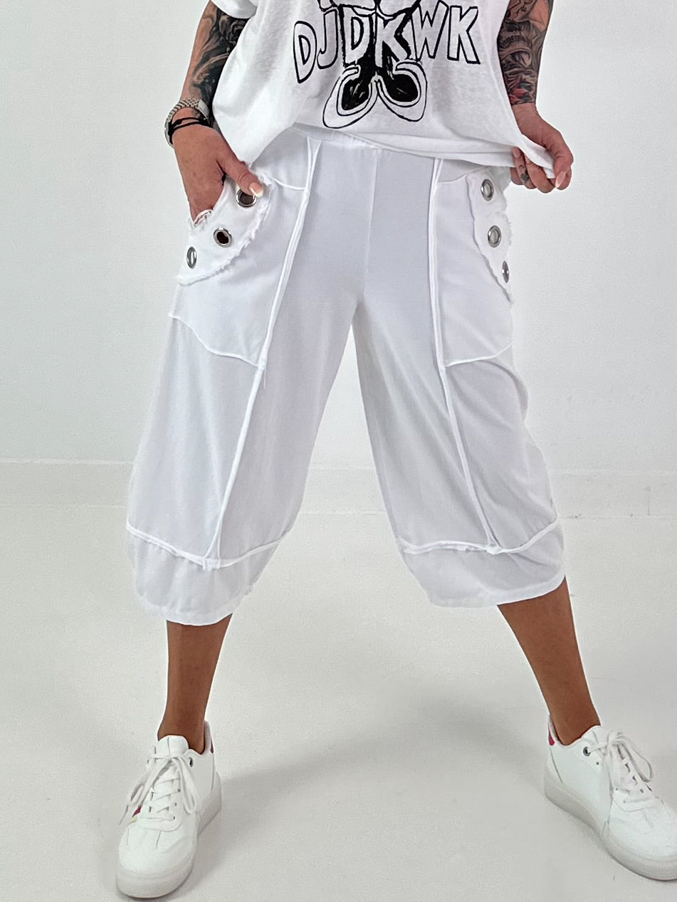 Casual sweatpants with eyelet details - white