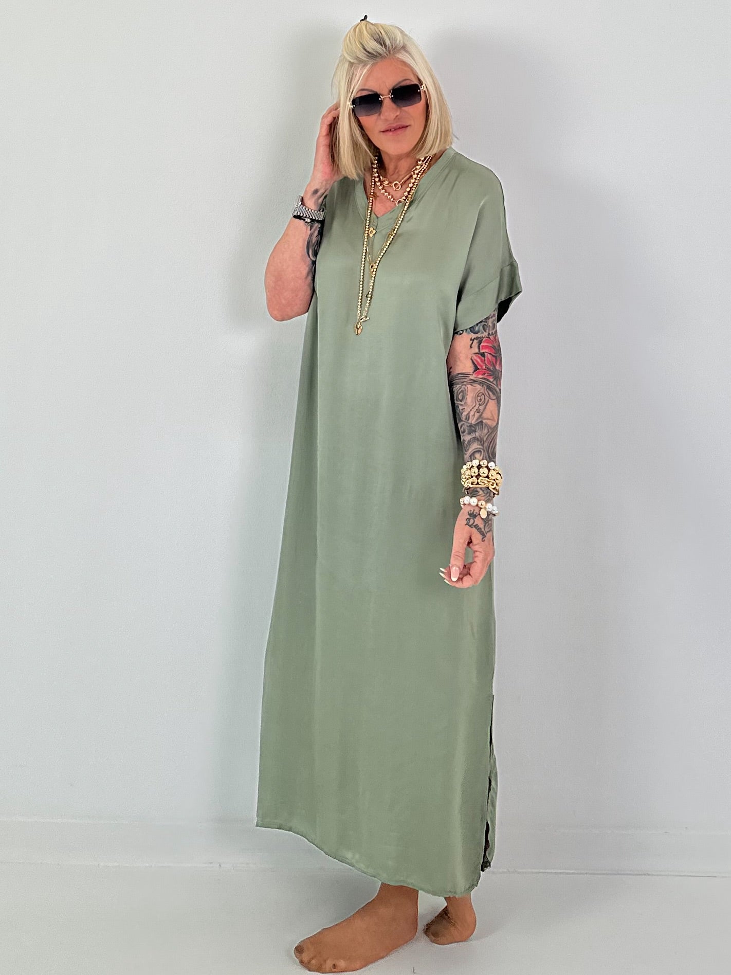Long silk dress - khaki