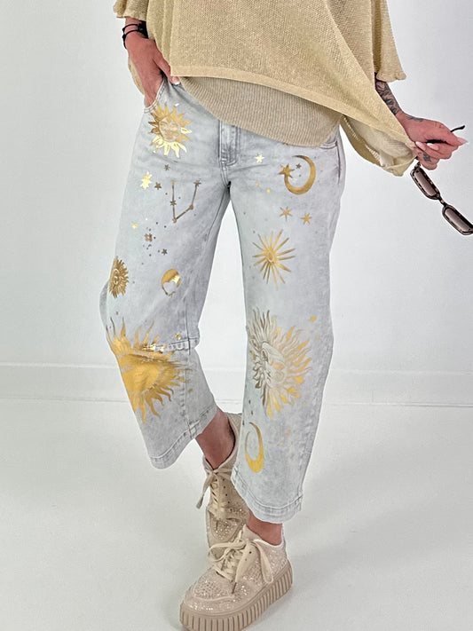 Jeans mit Sonnen-Motiv - grau