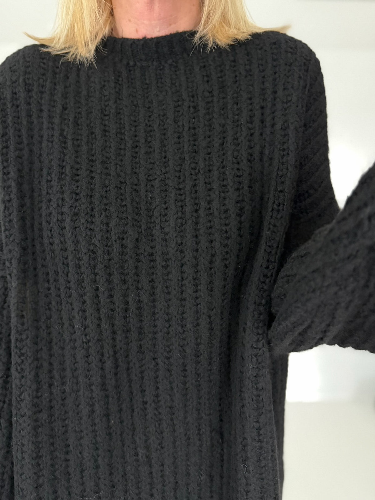 Rippstrickpullover - schwarz