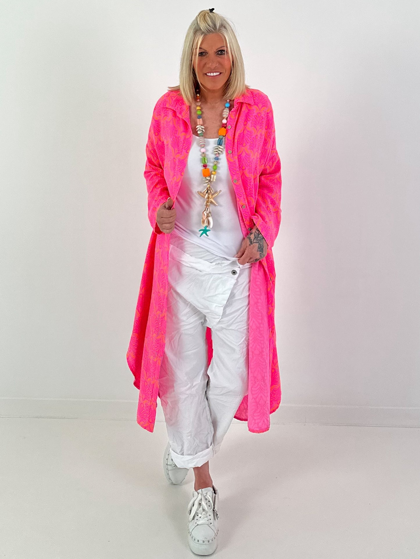 Long Muslin Blouse - neon pink