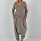 Ribbed V-Neck Shirt with Lace Details - Taupe