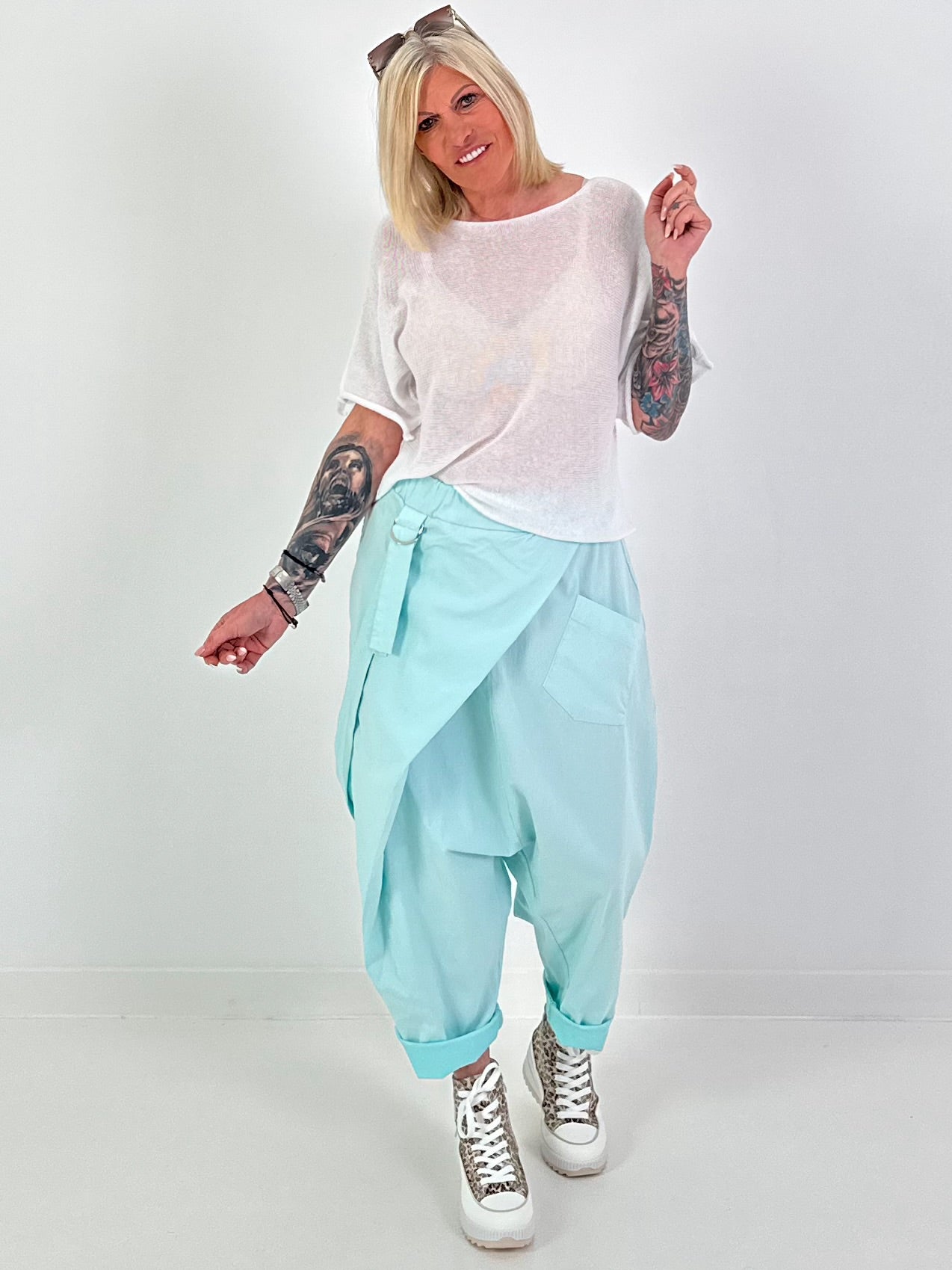 Summer knit short-sleeved sweater - white