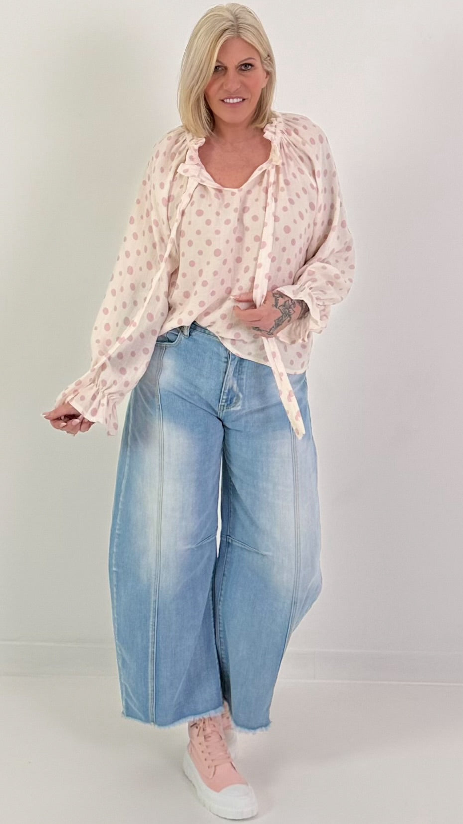 Tuniek met stippenpatroon - wit-roze