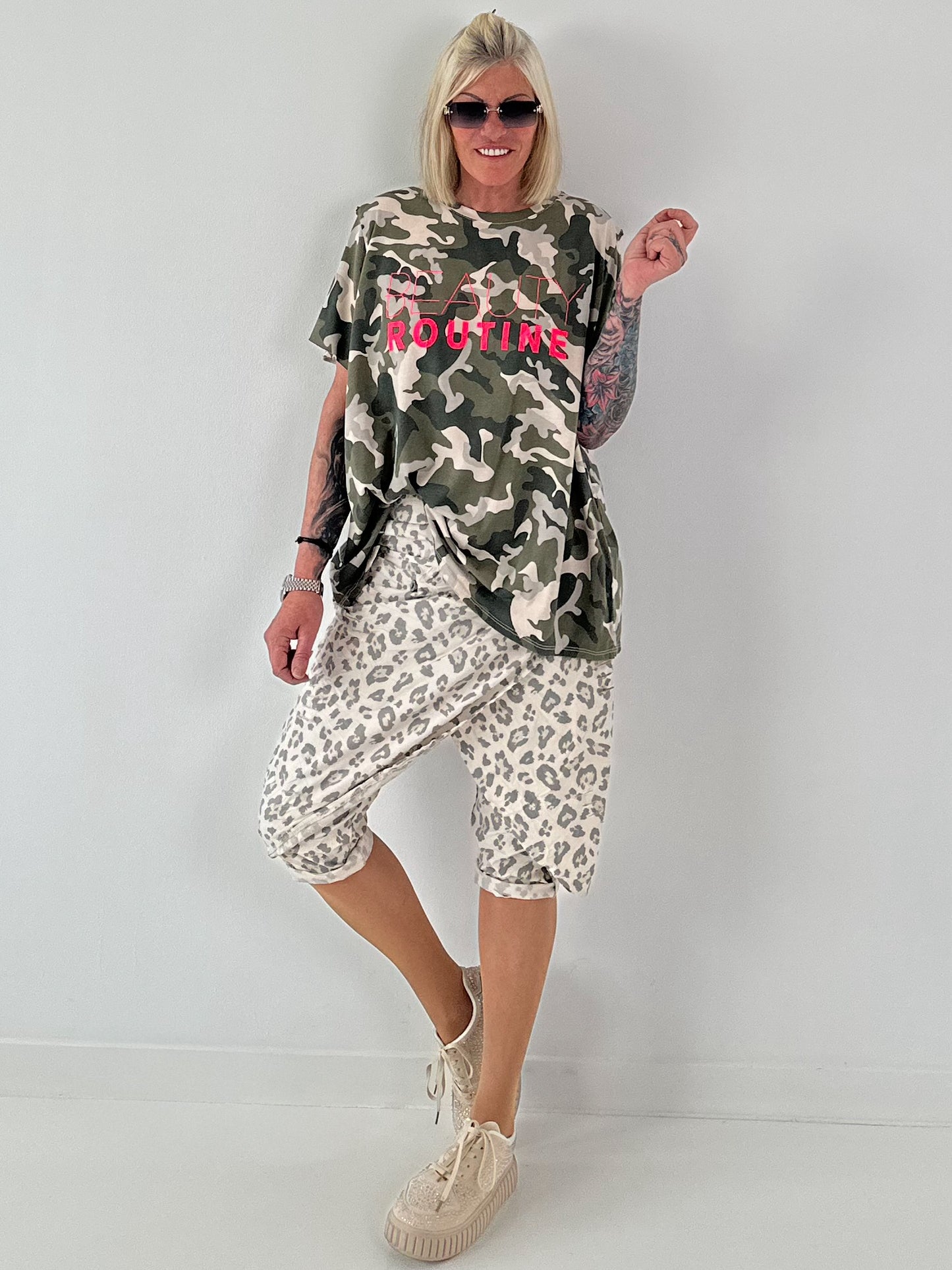 Oversized Camouflage T-Shirt - beige-mehrfarbig