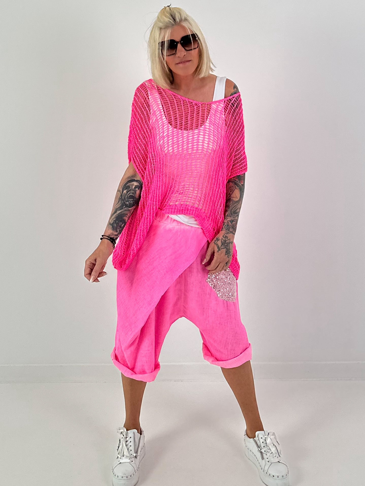 Crochet Sweater Vest - neon pink