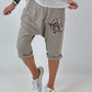 Short linen baggy dress with overlay and sequin details - khaki