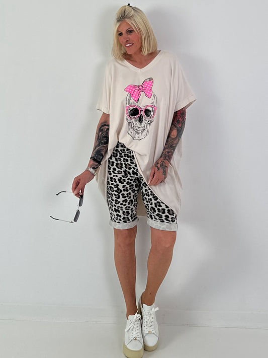 Oversized T-shirt doodshoofd - beige