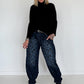 Jeans-Pumphose im Allover-Leoprint mit Gürtel - used-black ( lieferbar ab ca.09.10.26)