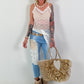 Long asymmetric lace top - white