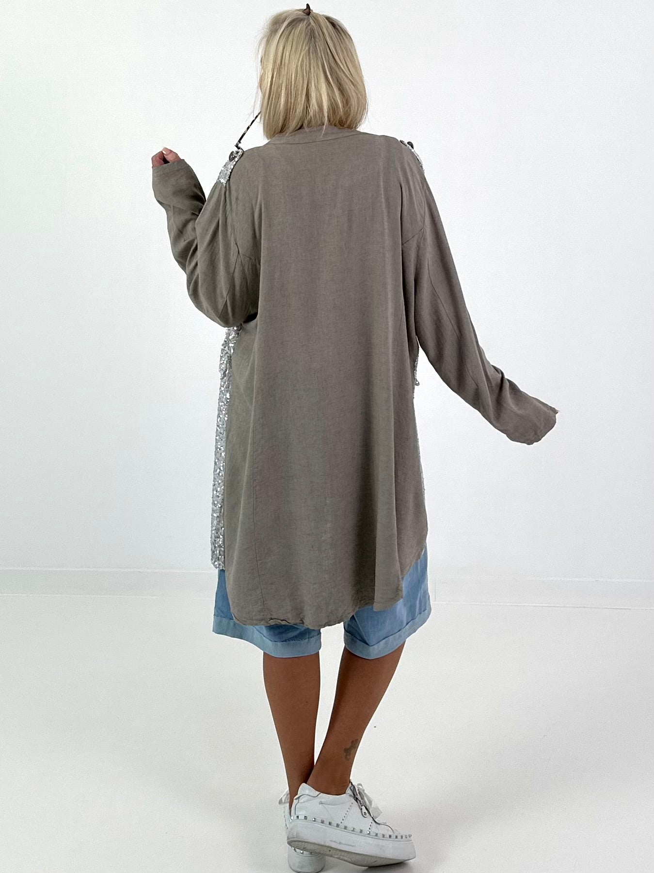 Oversized Leinen-Military Blazer - taupe