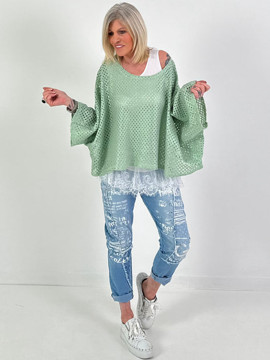 Oversized gehaakt shirt - saliegroen