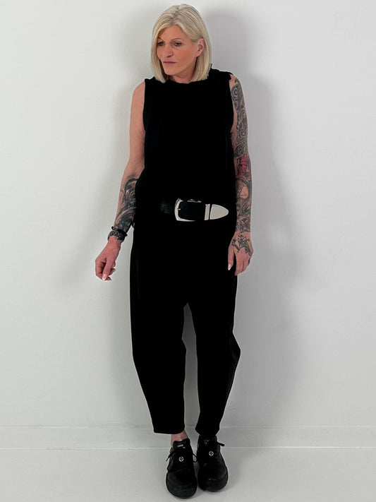 Seidentop mit Rüschenkragen und Schleife - schwarz