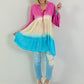 Ibiza Tunika/Kleid mit Lurexnähten - pink-beige-blau
