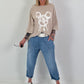 Oversized T-shirt with comic mouse - beige