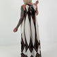 Neckholder Kleid mit All-Over Muster - ecru-braun-mehrfarbig