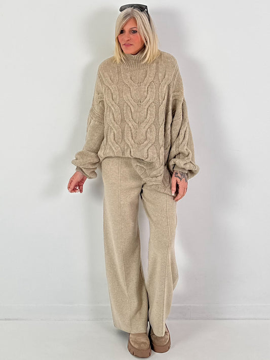 Casual cable-knit sweater "Pure Cable" - taupe