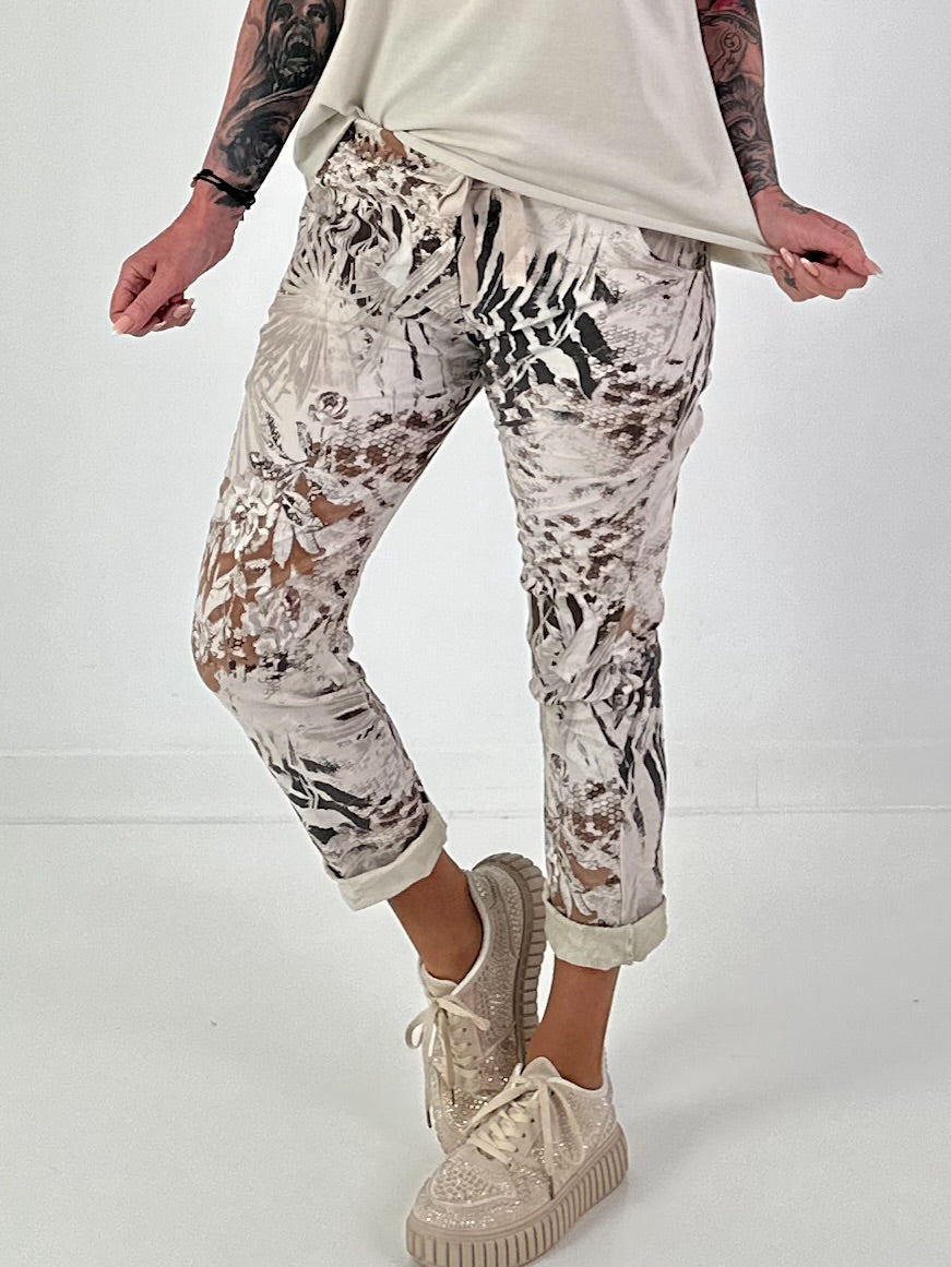 Hose mit All-Over Muster - taupe-mehrfarbig