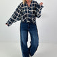 Lightweight blouse with graphic pattern - night blue - beige