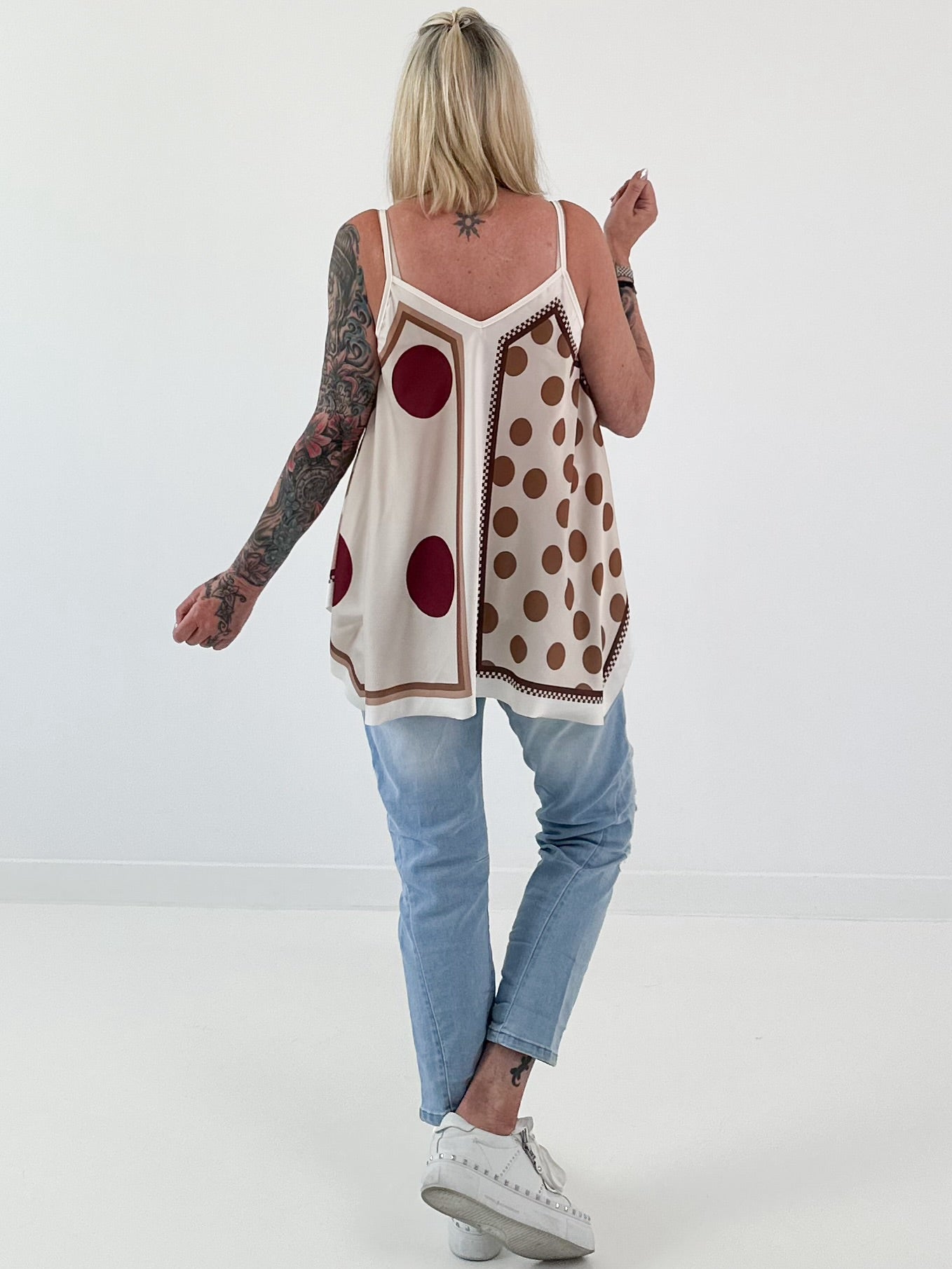 Flowy patterned top - beige - multi-colored