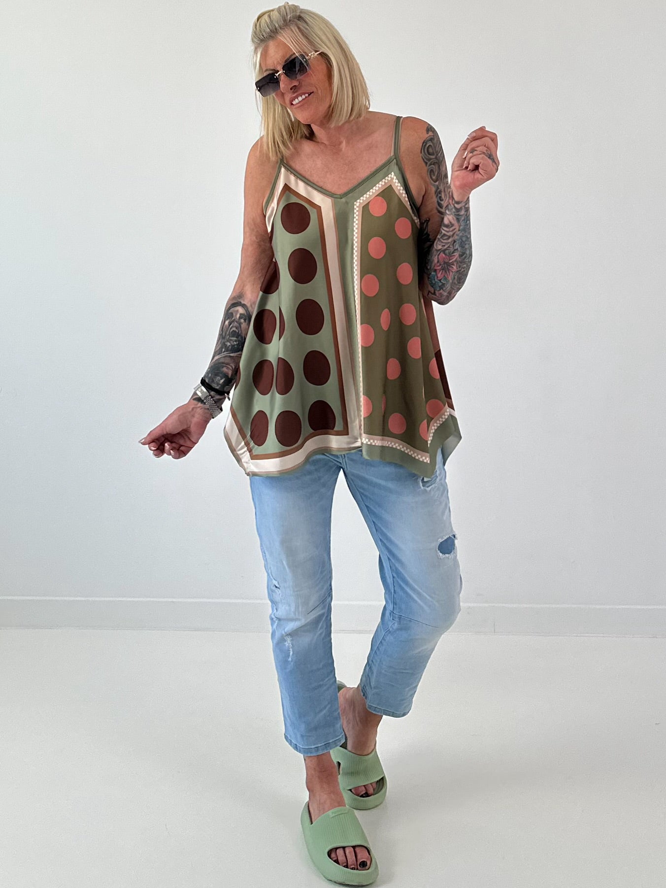 Luftiges Top mit Muster -  oliv - mehrfarbig